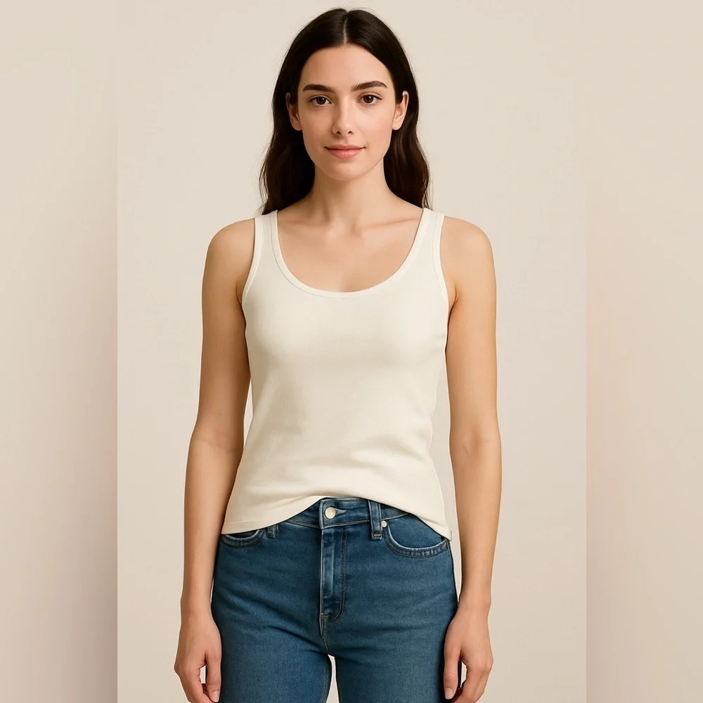 Dana Buchman Ivory Sleeveless Knit Tank Top XS Nylon Blend Pullover Preppy